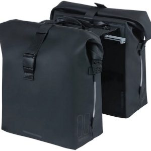 Basil - Soho- Dubbele Fietstas Mik + Led Verlichting - 41L - Zwart